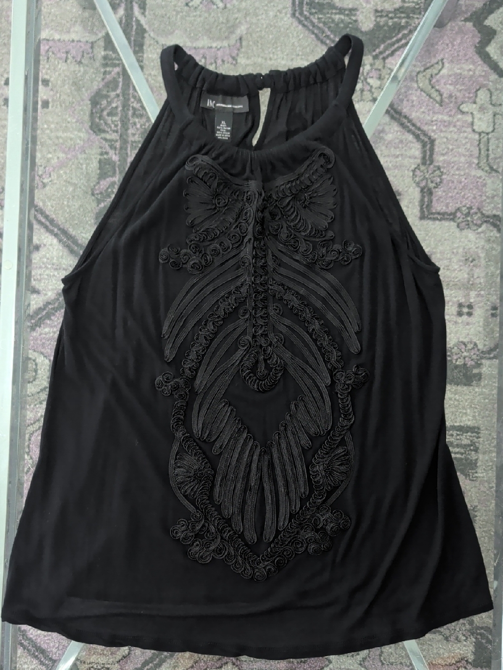 INC International Concepts Black Embroidered Halter Tank | XL
